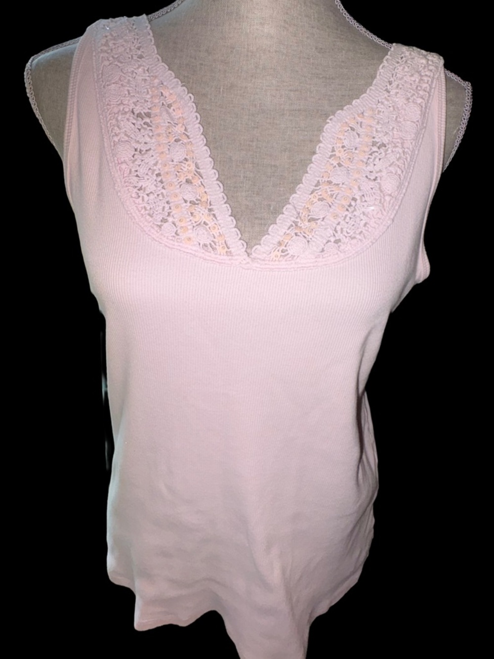 New York and Company Y2K Pink Lace-Trim Sleeveless Knit Tank Junior size XL
